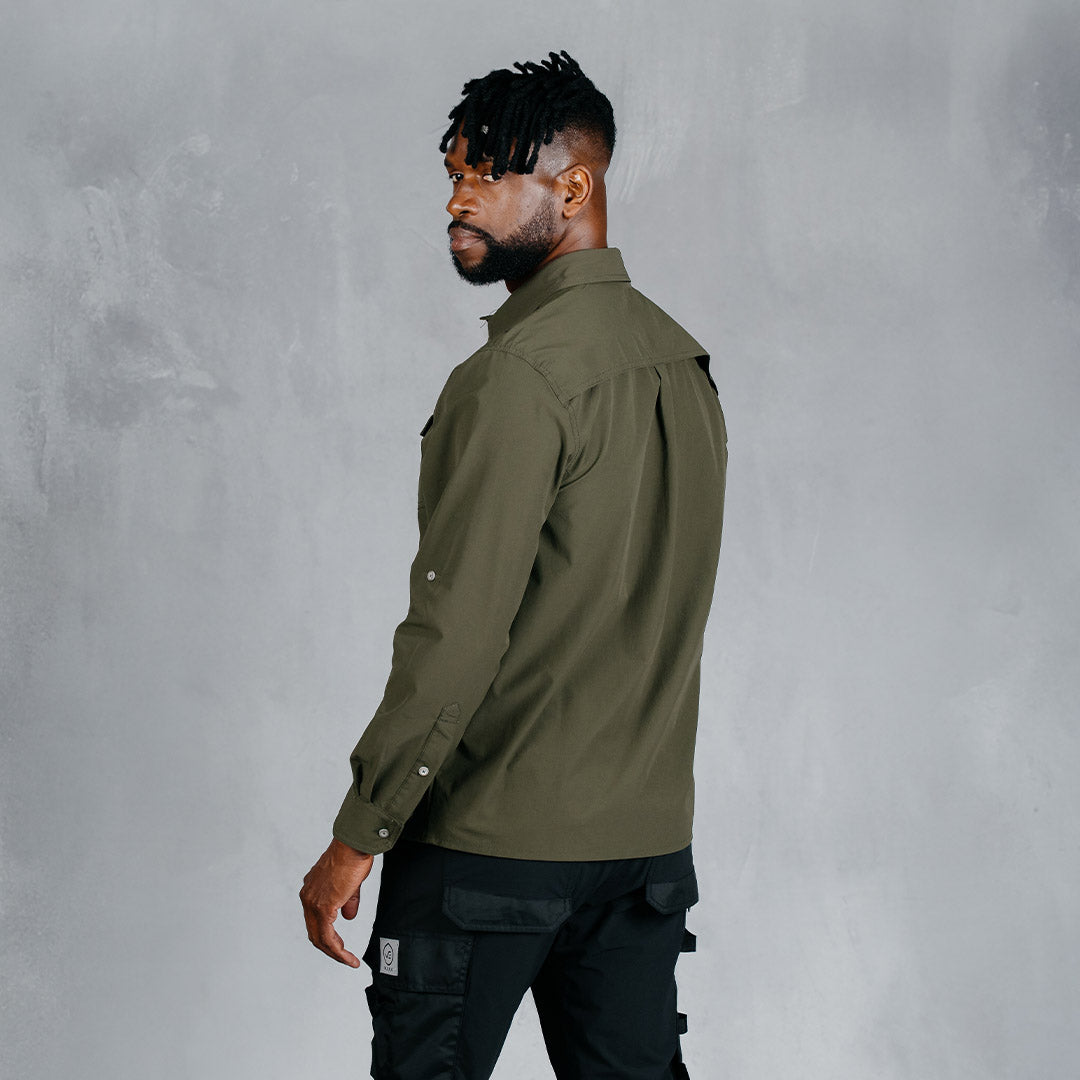 W.O.R.K Ripstop 4 Way Stretch L/Sleeve Shirt Dark Olive