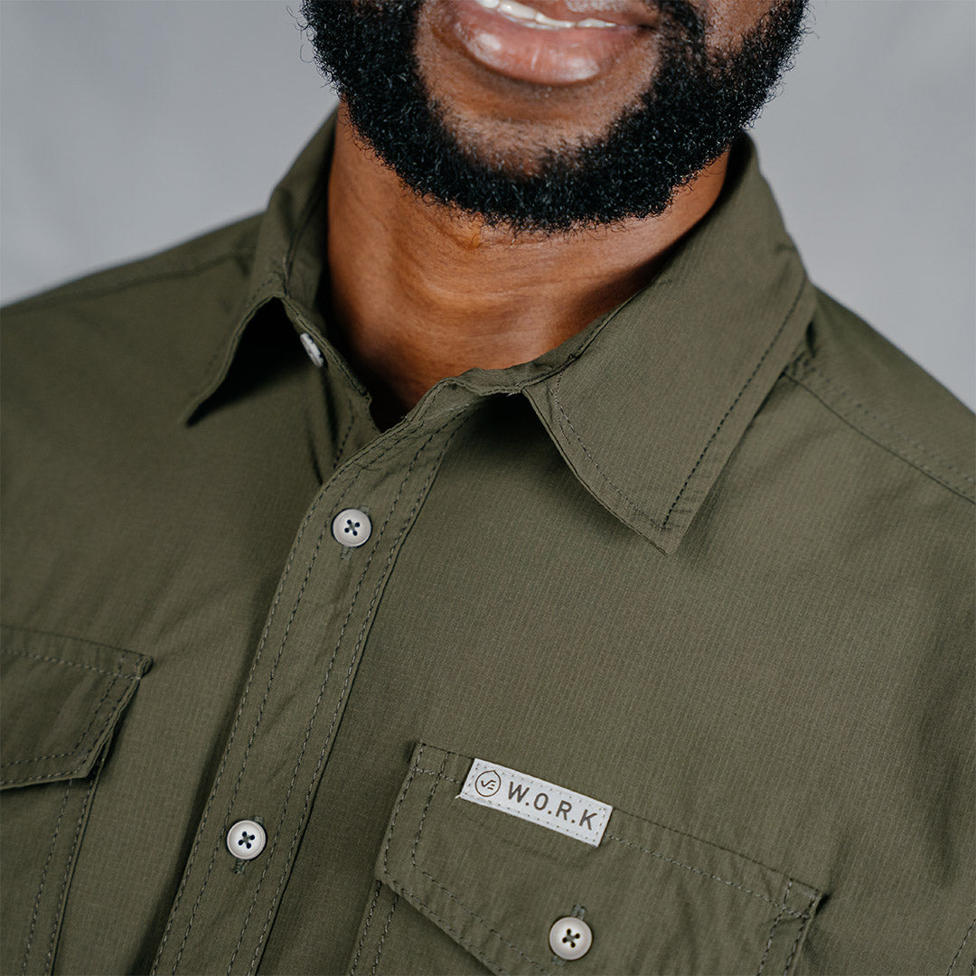 W.O.R.K Ripstop 4 Way Stretch L/Sleeve Shirt Dark Olive