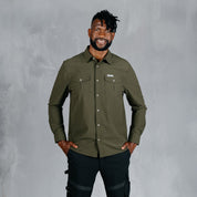 W.O.R.K Ripstop 4 Way Stretch L/Sleeve Shirt Dark Olive