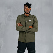 W.O.R.K Ripstop 4 Way Stretch L/Sleeve Shirt Dark Olive