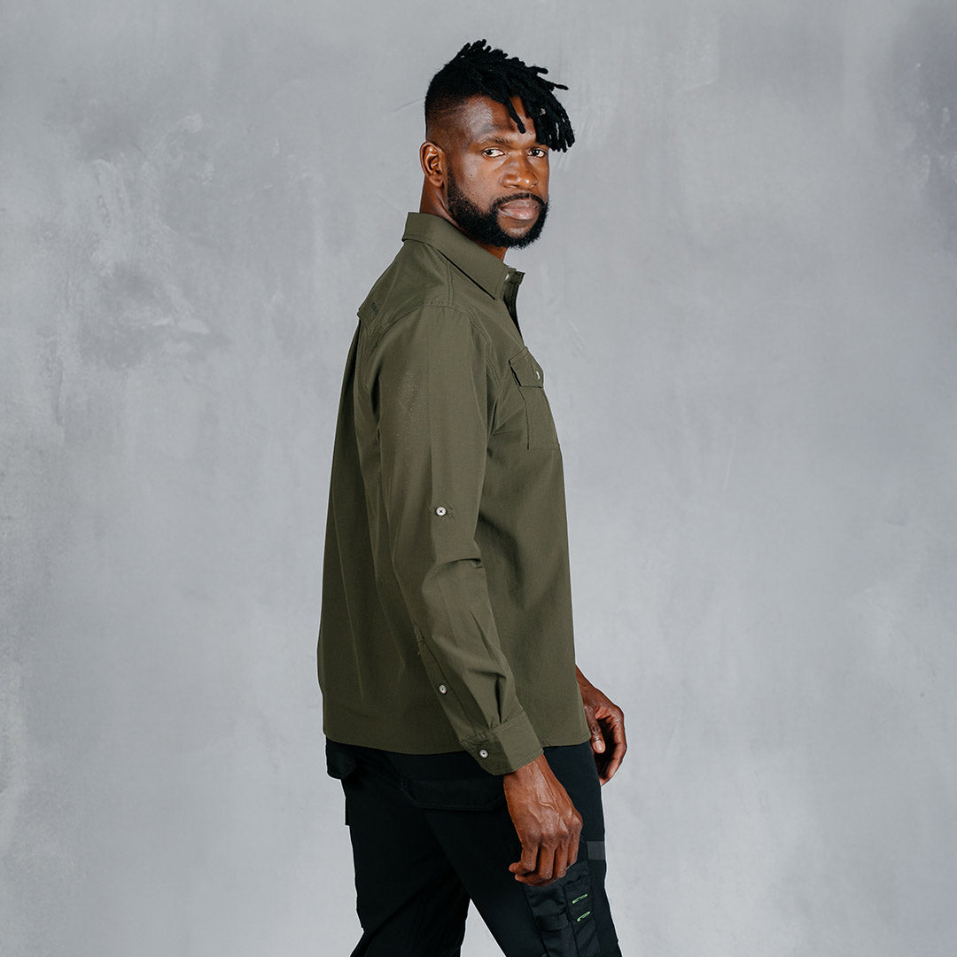 W.O.R.K Ripstop 4 Way Stretch L/Sleeve Shirt Dark Olive