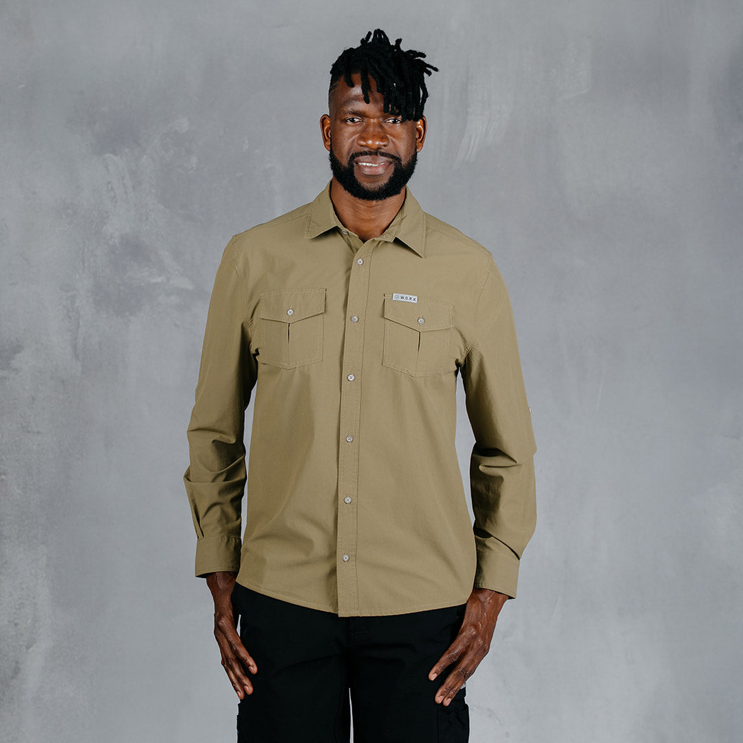 W.O.R.K Ripstop 4 Way Stretch L/Sleeve Shirt Khaki – Curve Gear