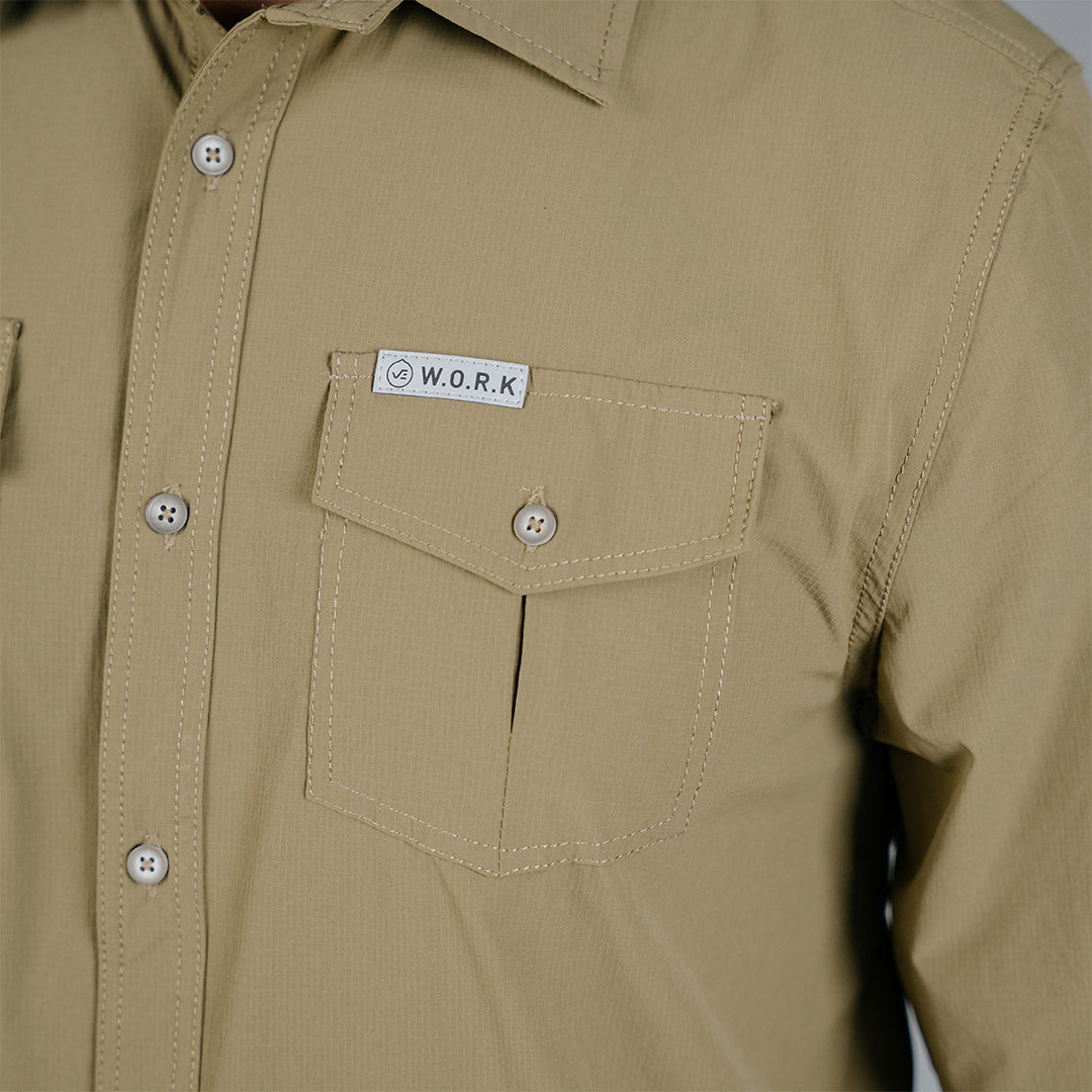 W.O.R.K Ripstop 4 Way Stretch L/Sleeve Shirt Khaki