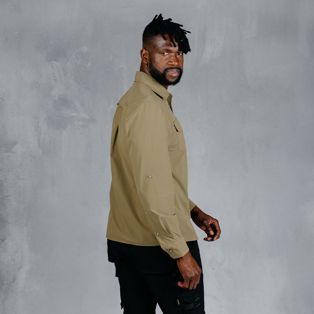 W.O.R.K Ripstop 4 Way Stretch L/Sleeve Shirt Khaki