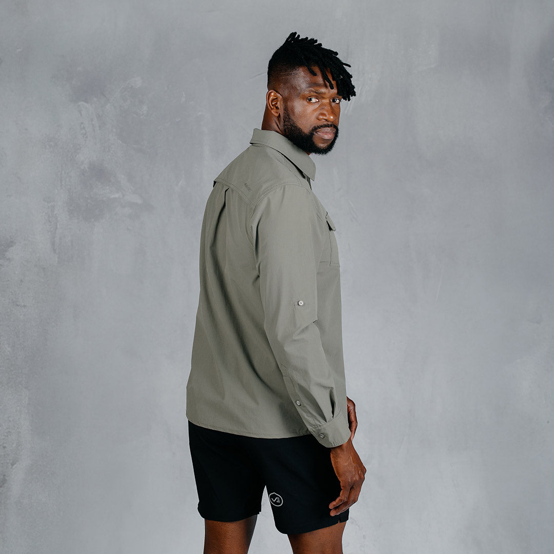 W.O.R.K Ripstop 4 Way Stretch L/Sleeve Shirt Light Grey Green