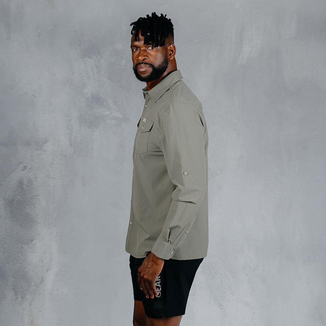 W.O.R.K Ripstop 4 Way Stretch L/Sleeve Shirt Light Grey Green