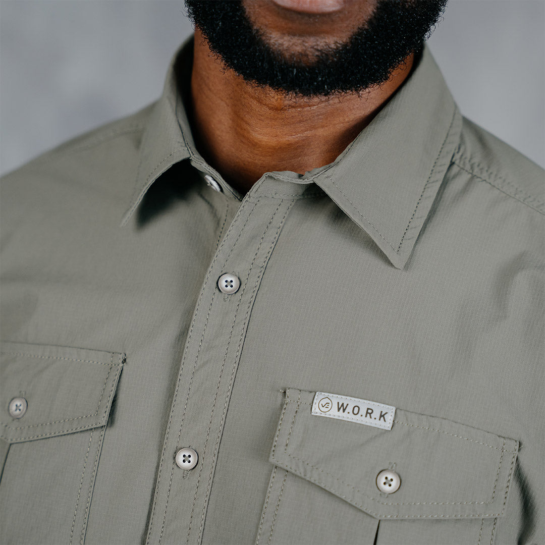 W.O.R.K Ripstop 4 Way Stretch L/Sleeve Shirt Light Grey Green
