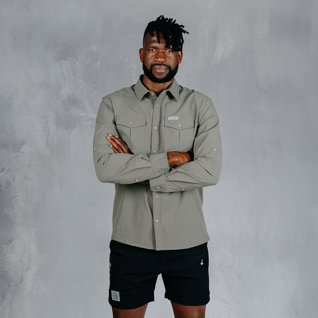 W.O.R.K Ripstop 4 Way Stretch L/Sleeve Shirt Light Grey Green