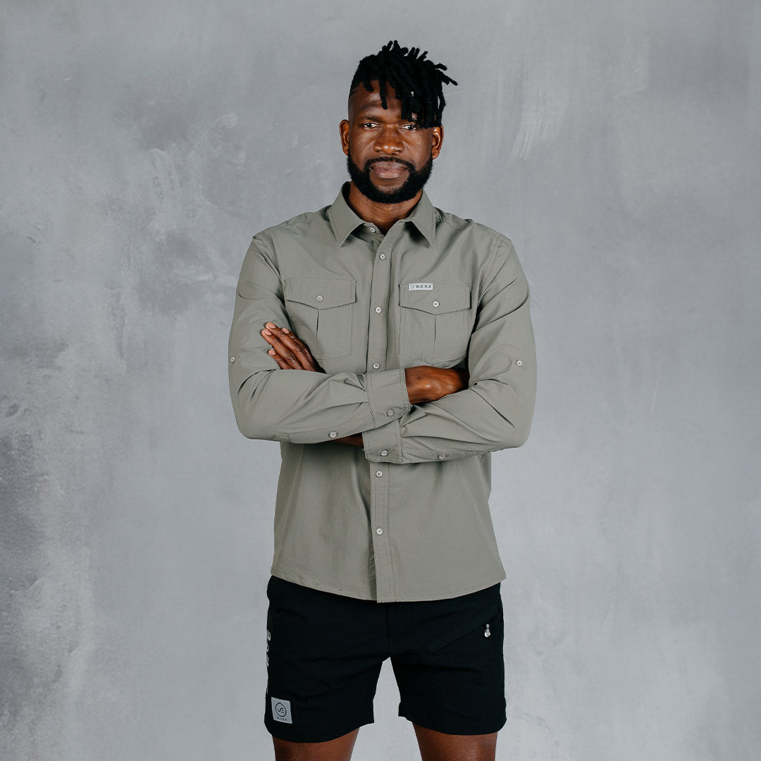 W.O.R.K Ripstop 4 Way Stretch L/Sleeve Shirt Light Grey Green