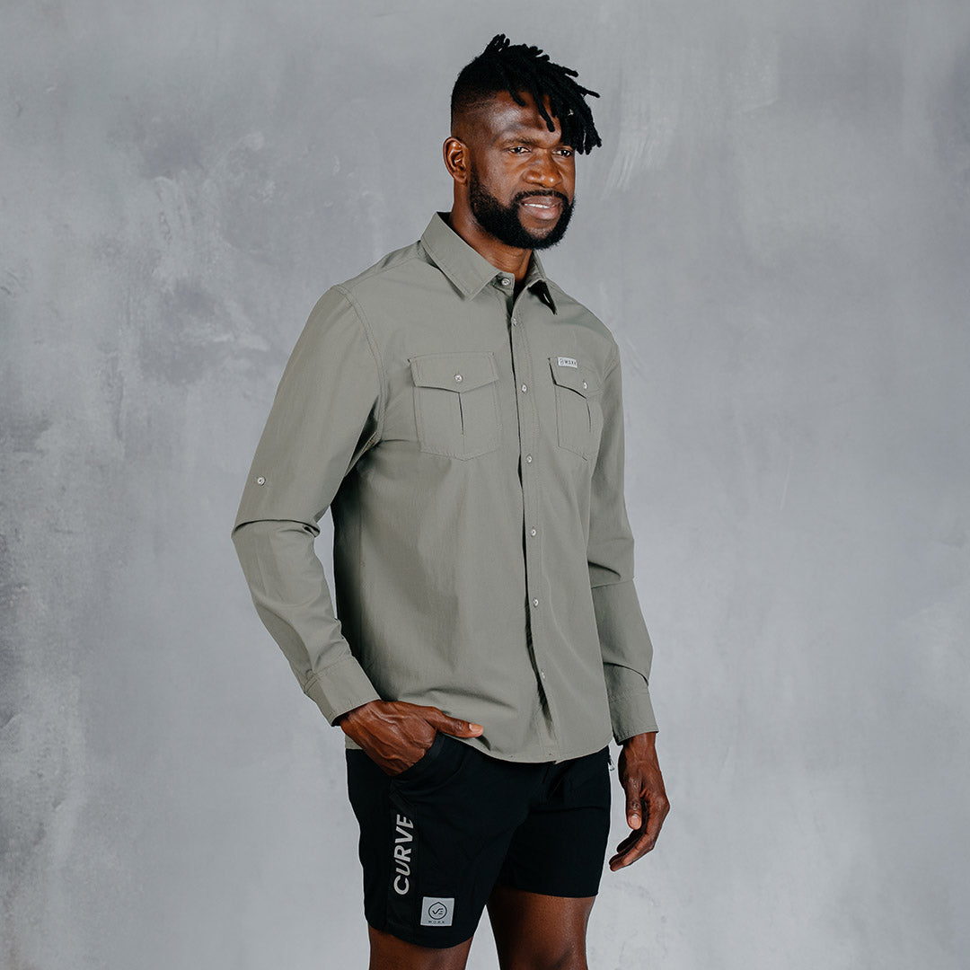 W.O.R.K Ripstop 4 Way Stretch L/Sleeve Shirt Light Grey Green