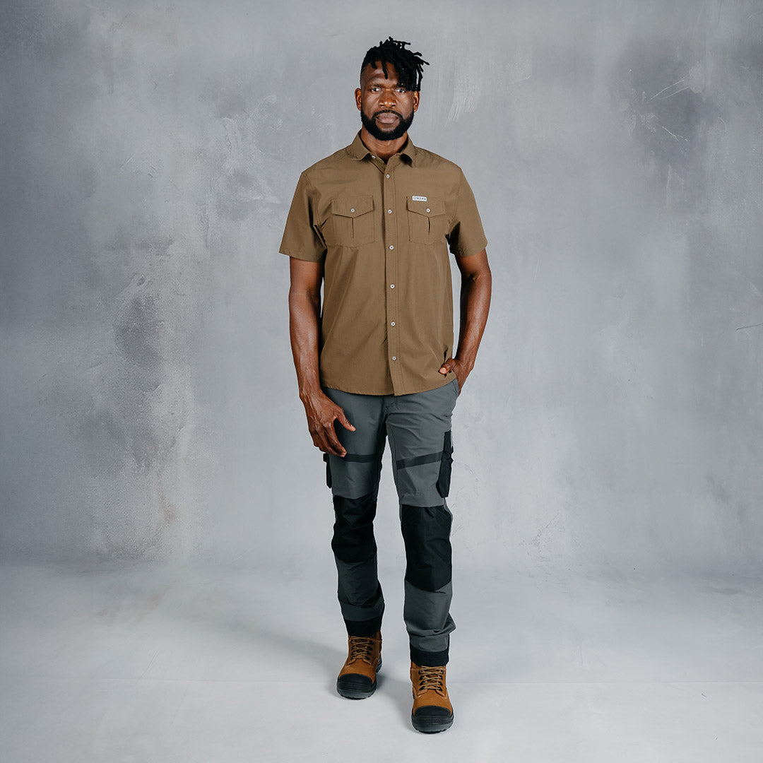 W.O.R.K Ripstop 4 Way Stretch S/Sleeve Shirt Brown