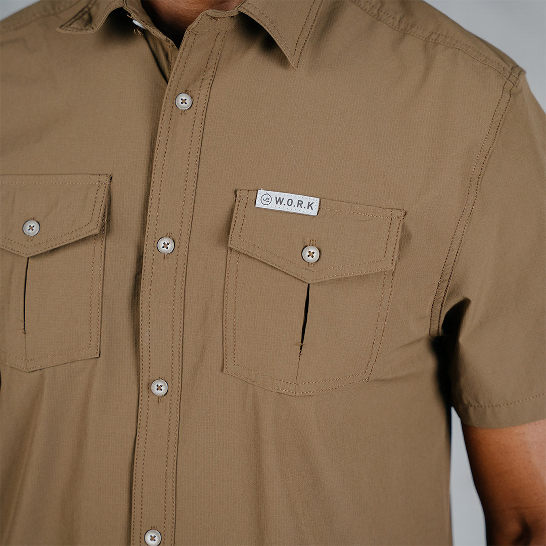 W.O.R.K Ripstop 4 Way Stretch S/Sleeve Shirt Brown