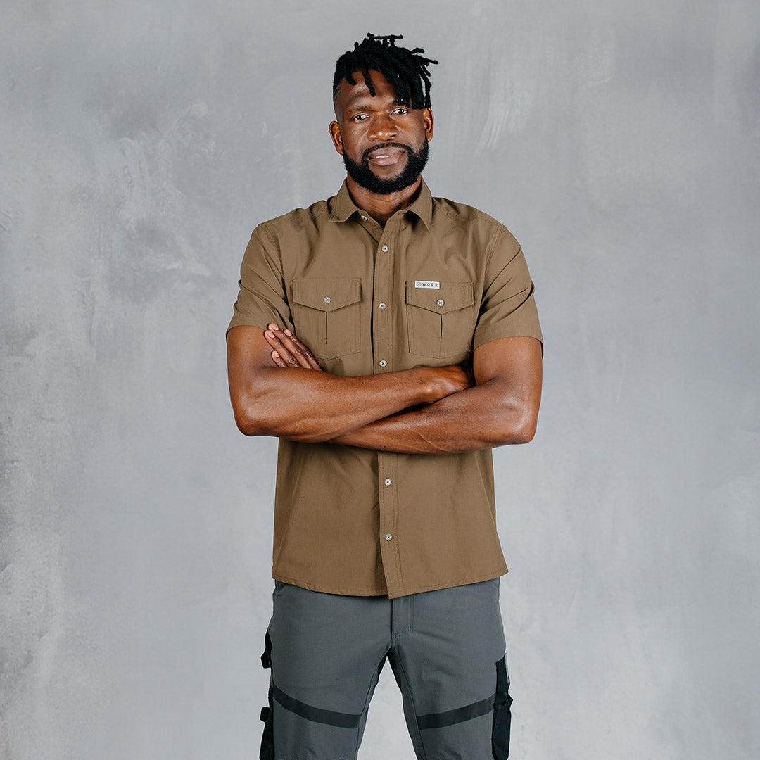 W.O.R.K Ripstop 4 Way Stretch S/Sleeve Shirt Brown