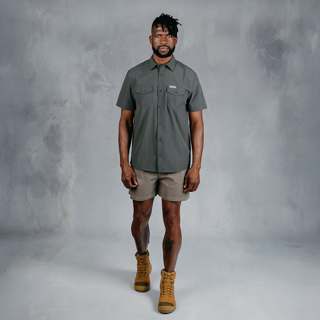 W.O.R.K Ripstop 4 Way Stretch S/Sleeve Shirt Dark Grey