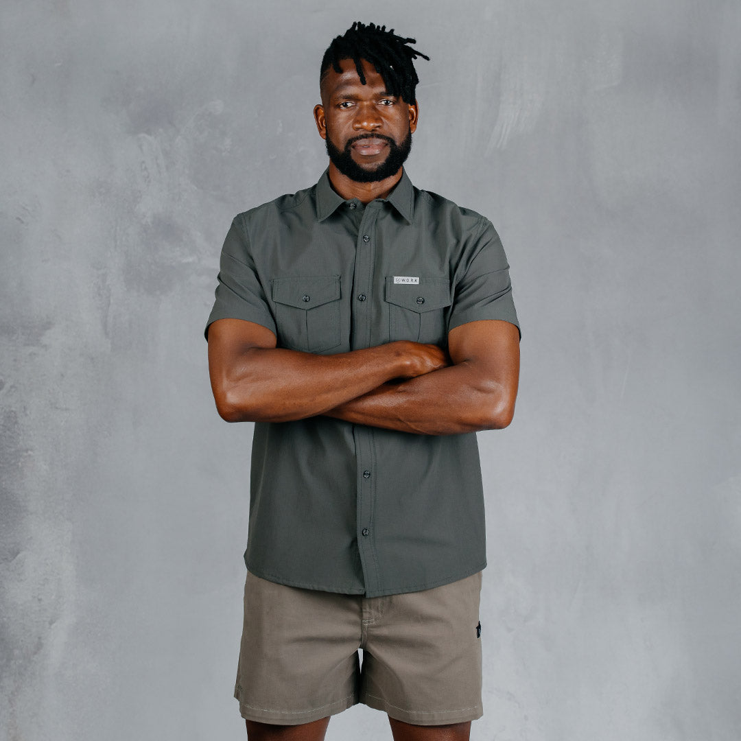 W.O.R.K Ripstop 4 Way Stretch S/Sleeve Shirt Dark Grey
