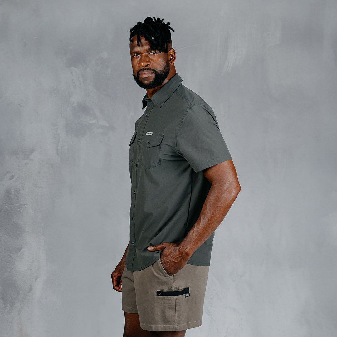 W.O.R.K Ripstop 4 Way Stretch S/Sleeve Shirt Dark Grey