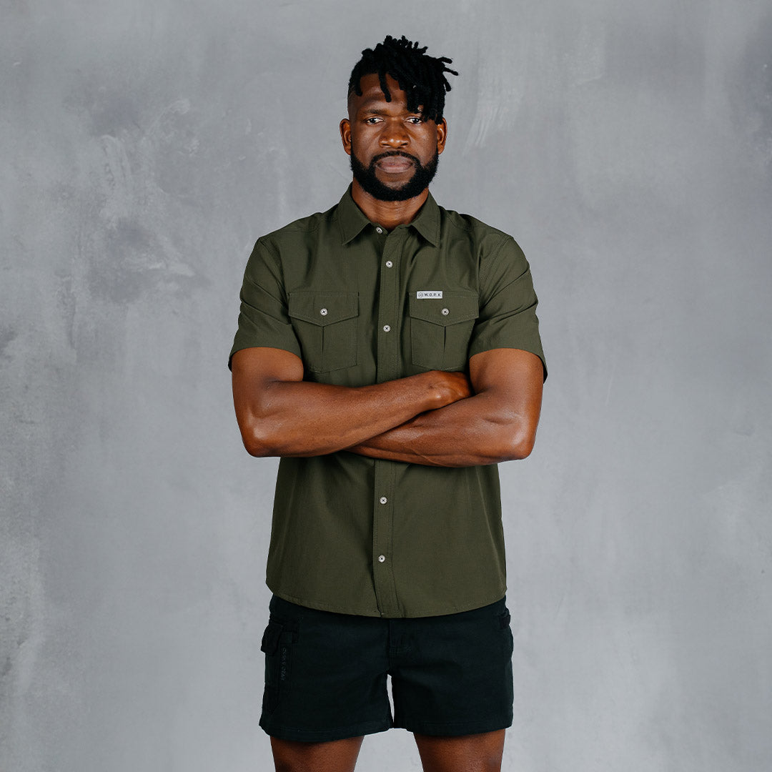 W.O.R.K Ripstop 4 Way Stretch S/Sleeve Shirt Dark Olive