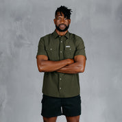 W.O.R.K Ripstop 4 Way Stretch S/Sleeve Shirt Dark Olive