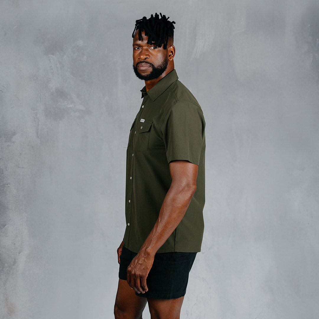 W.O.R.K Ripstop 4 Way Stretch S/Sleeve Shirt Dark Olive