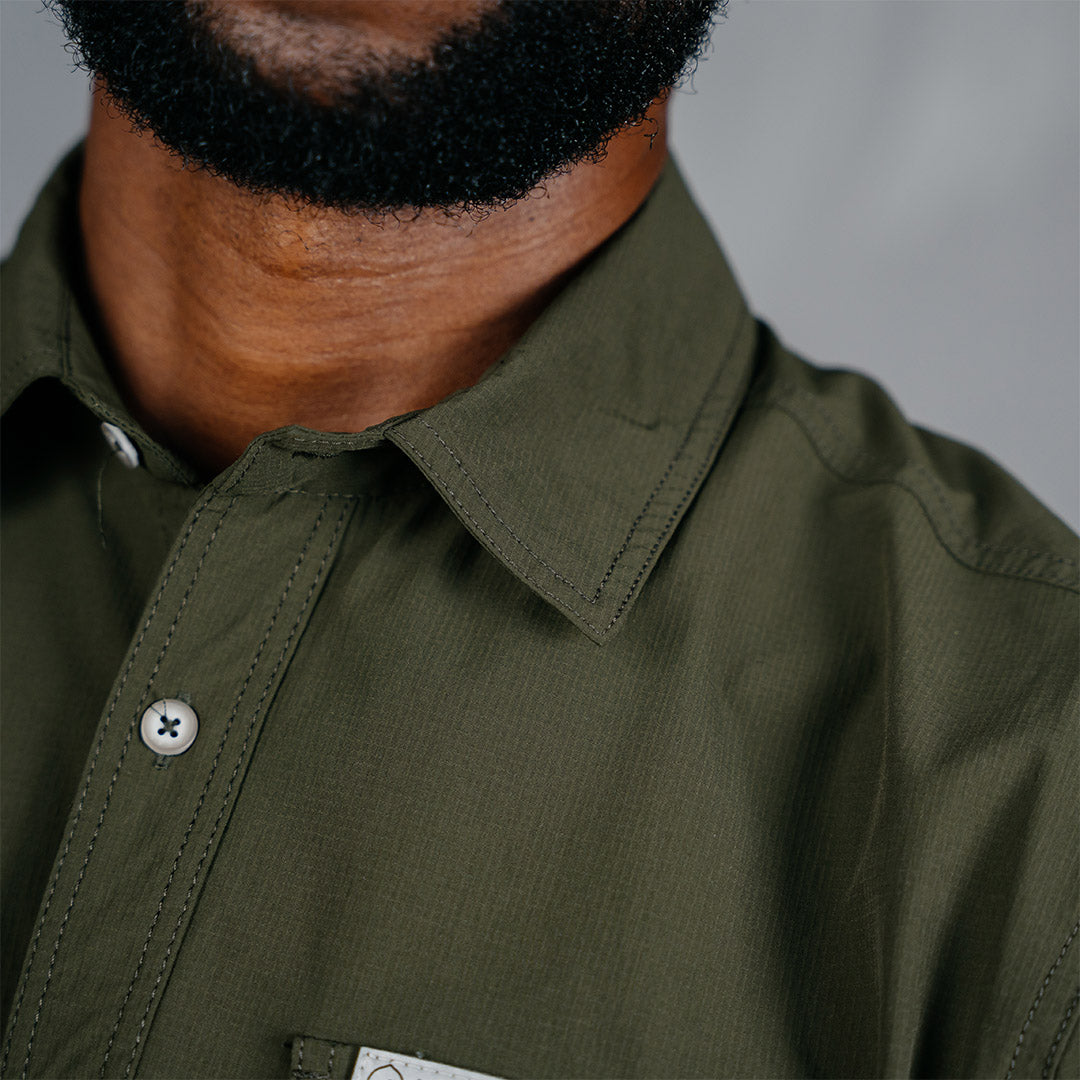 W.O.R.K Ripstop 4 Way Stretch S/Sleeve Shirt Dark Olive