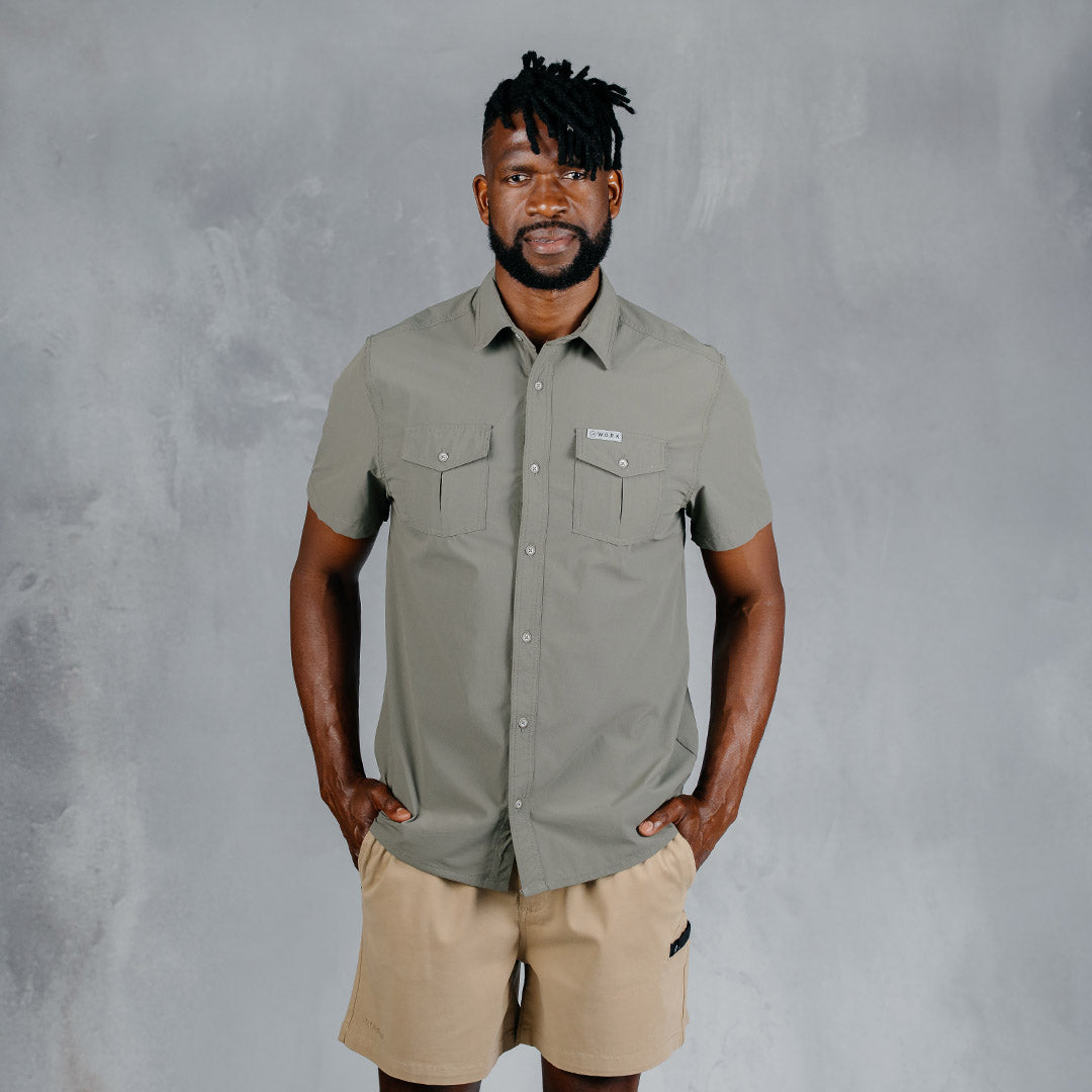 W.O.R.K Ripstop 4 Way Stretch S/Sleeve Shirt Light Grey Green