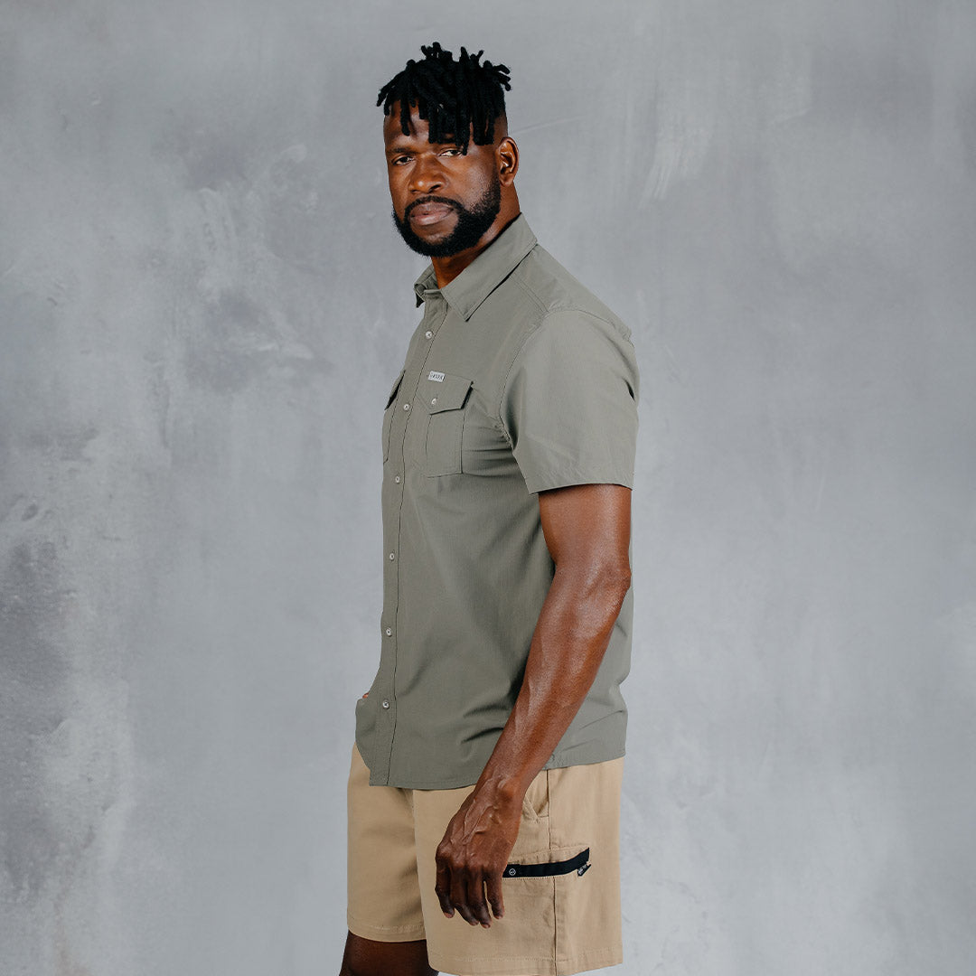 W.O.R.K Ripstop 4 Way Stretch S/Sleeve Shirt Light Grey Green