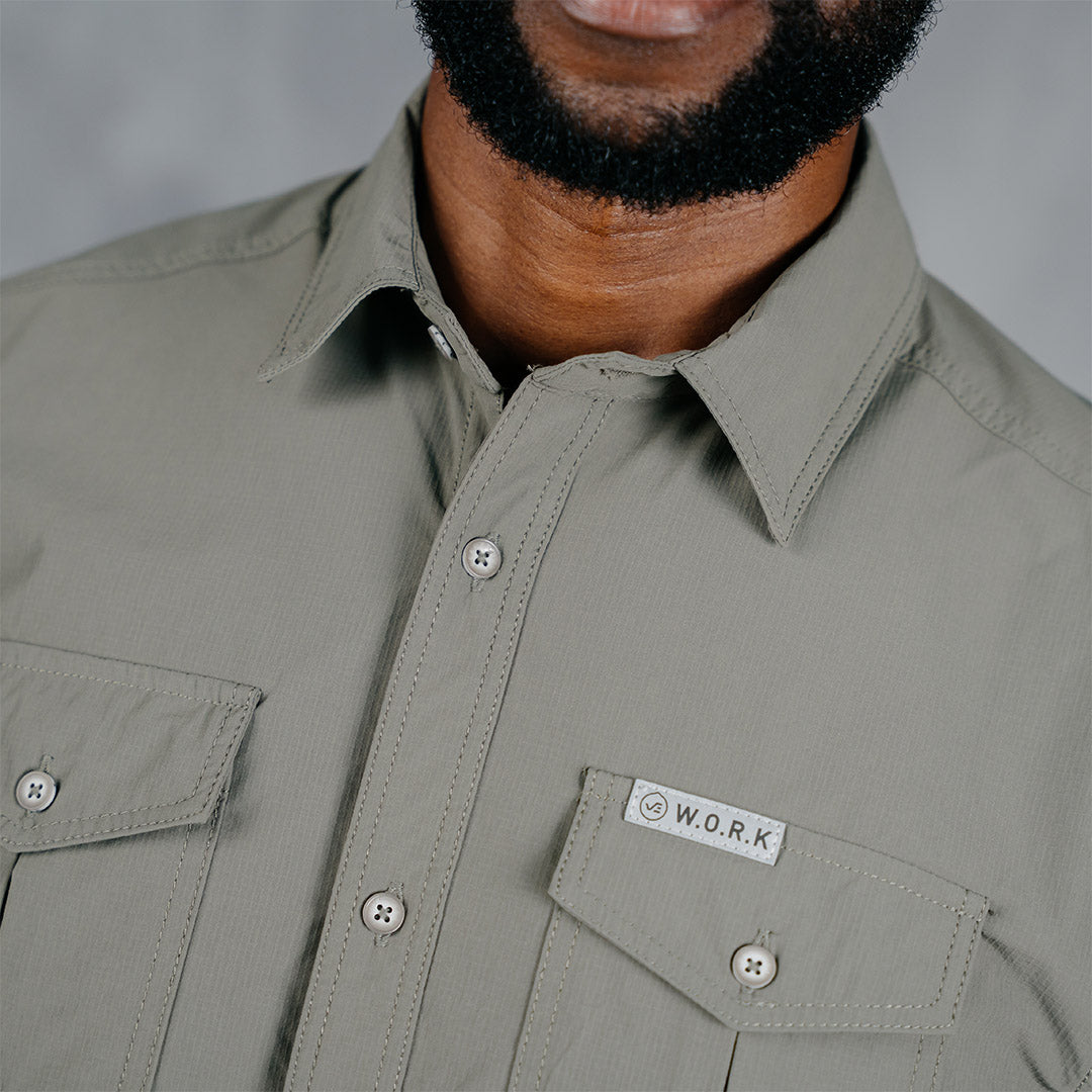 W.O.R.K Ripstop 4 Way Stretch S/Sleeve Shirt Light Grey Green