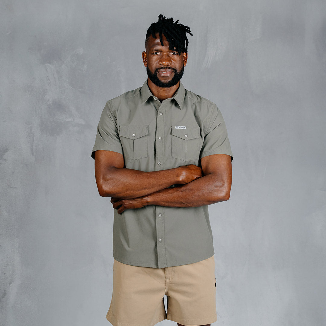 W.O.R.K Ripstop 4 Way Stretch S/Sleeve Shirt Light Grey Green