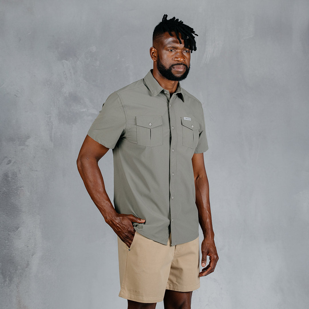 W.O.R.K Ripstop 4 Way Stretch S/Sleeve Shirt Light Grey Green