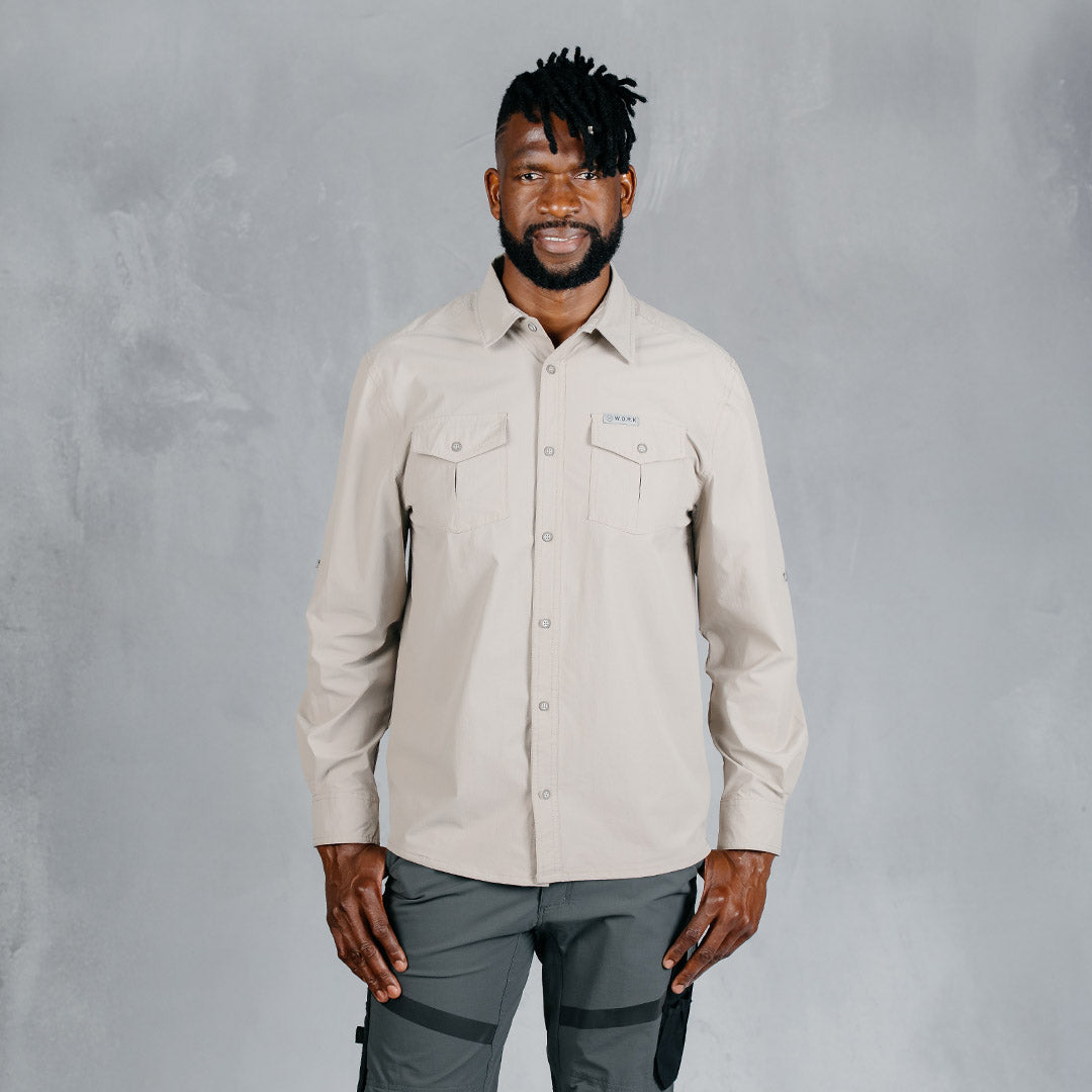 W.O.R.K Ripstop 4 Way Stretch L/Sleeve Shirt Stone