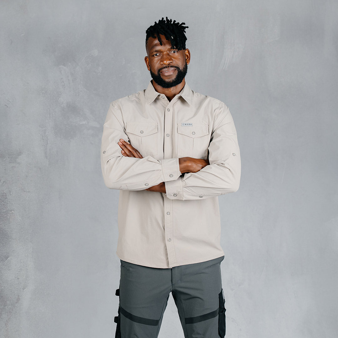 W.O.R.K Ripstop 4 Way Stretch L/Sleeve Shirt Stone