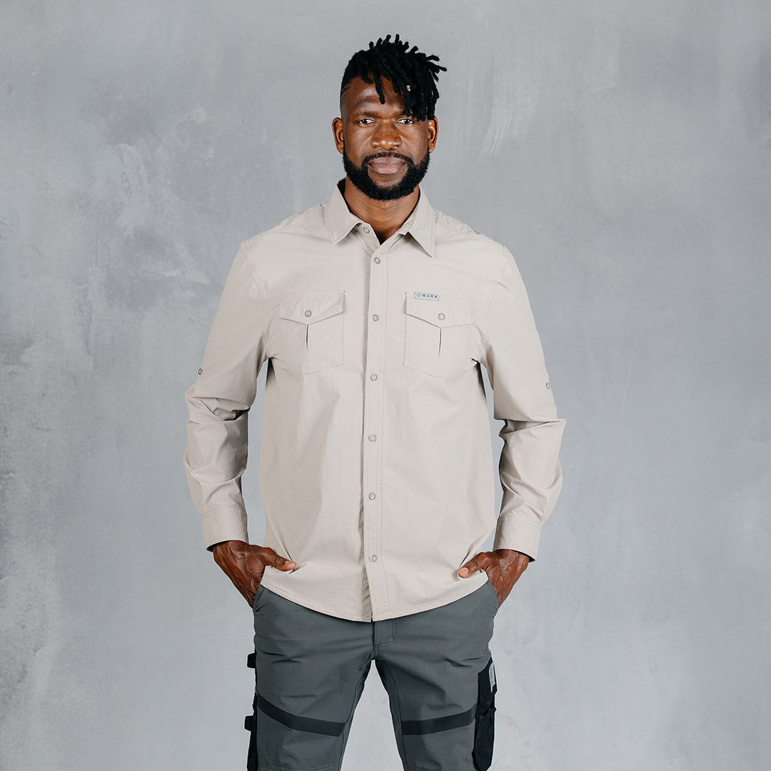 W.O.R.K Ripstop 4 Way Stretch L/Sleeve Shirt Stone