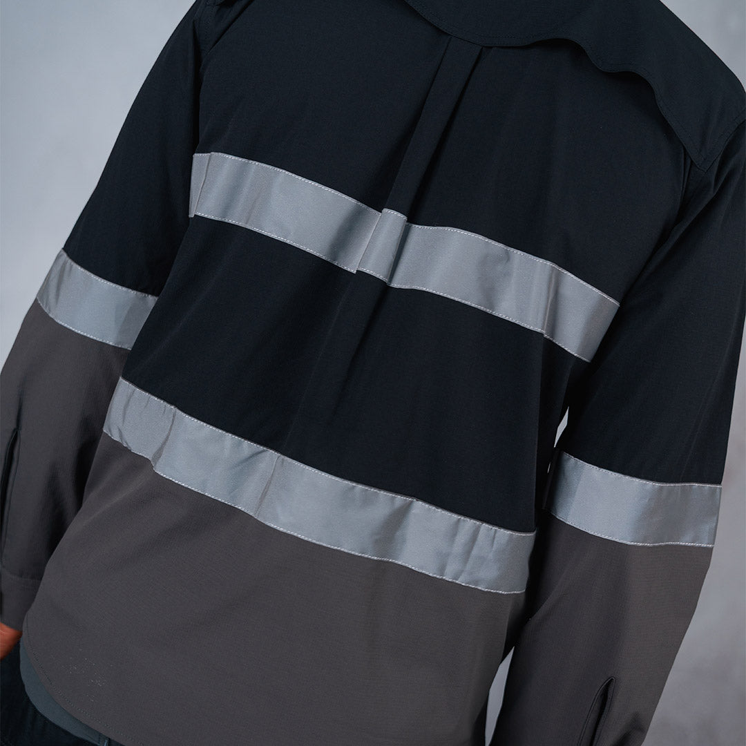 W.O.R.K Ripstop Reflective L/S Shirt Black & Charcoal