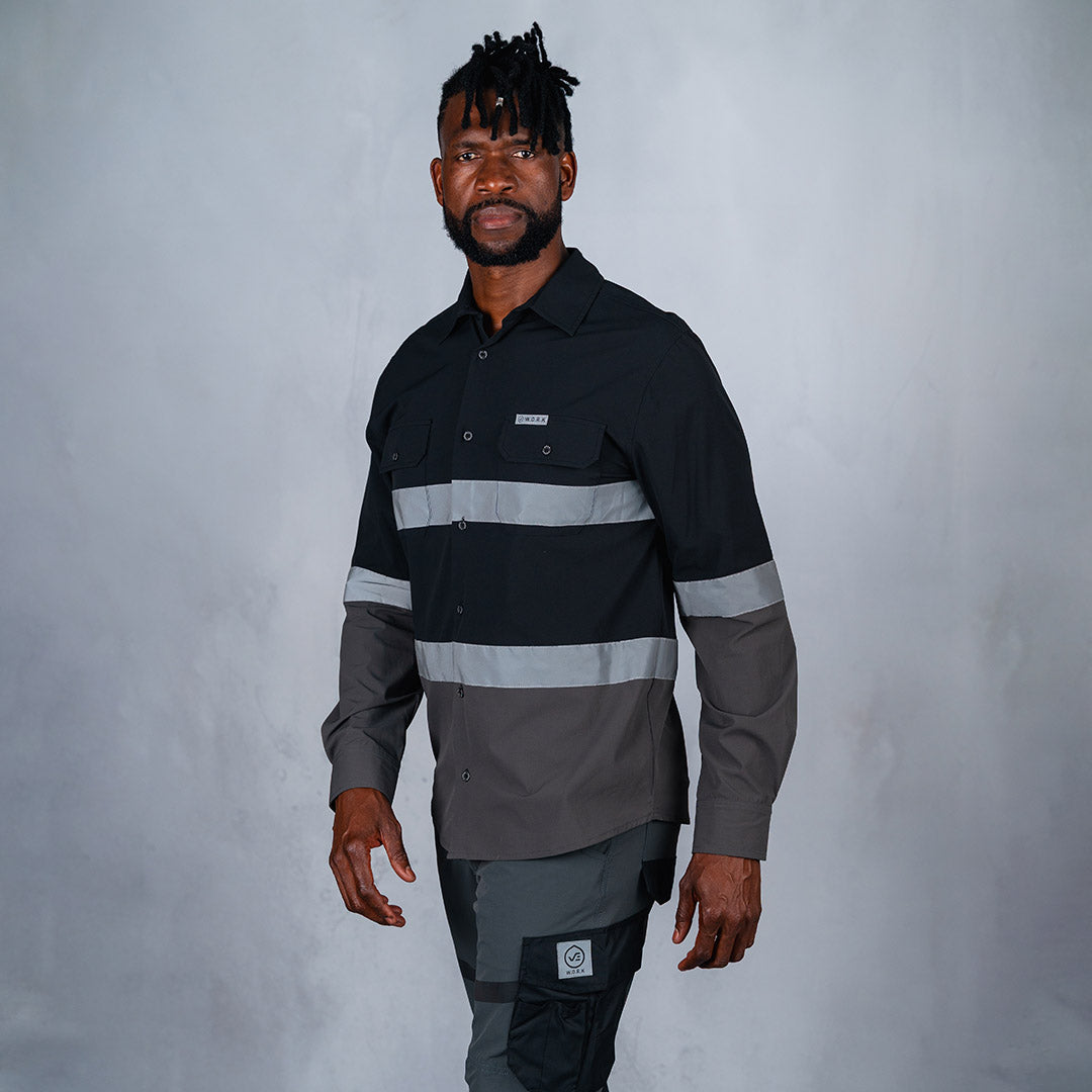 W.O.R.K Ripstop Reflective L/S Shirt Black & Charcoal