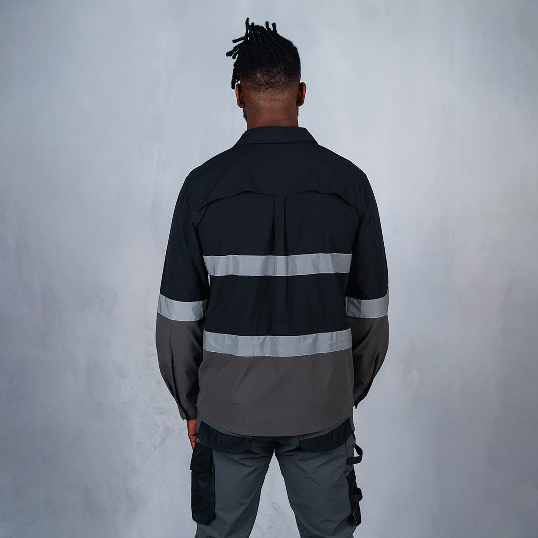 W.O.R.K Ripstop Reflective L/S Shirt Black & Charcoal