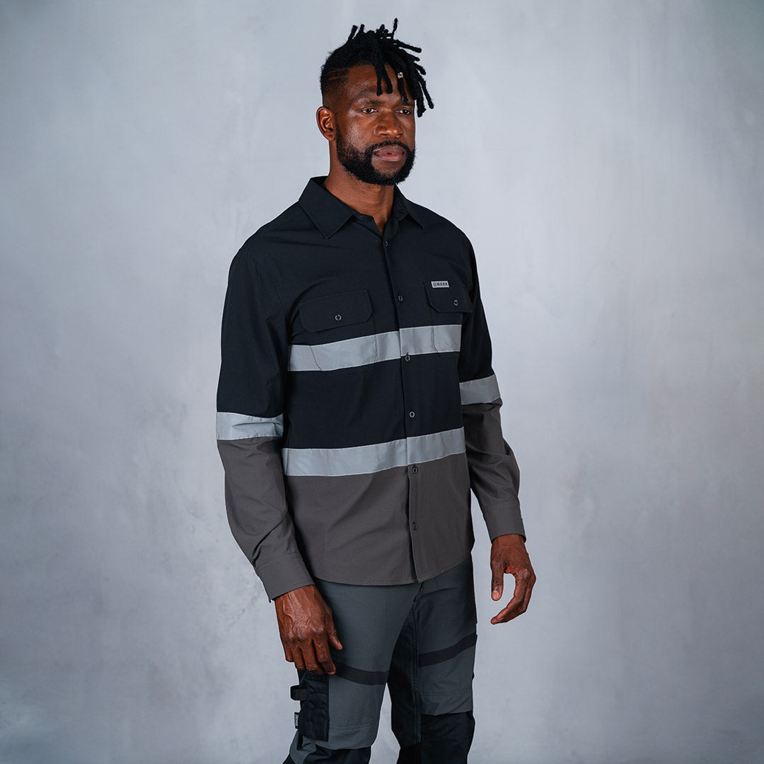 W.O.R.K Ripstop Reflective L/S Shirt Black & Charcoal