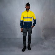 W.O.R.K Ripstop Reflective L/S Shirt Navy & Yellow
