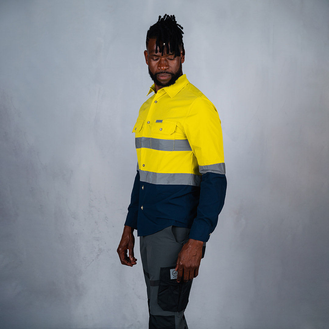 W.O.R.K Ripstop Reflective L/S Shirt Navy & Yellow