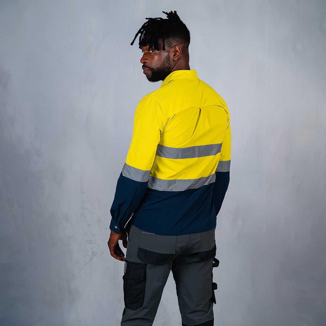 W.O.R.K Ripstop Reflective L/S Shirt Navy & Yellow