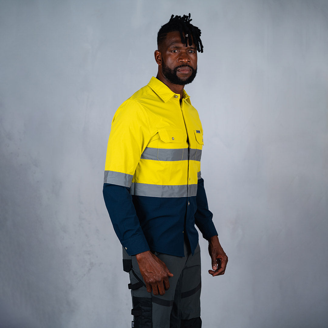 W.O.R.K Ripstop Reflective L/S Shirt Navy & Yellow