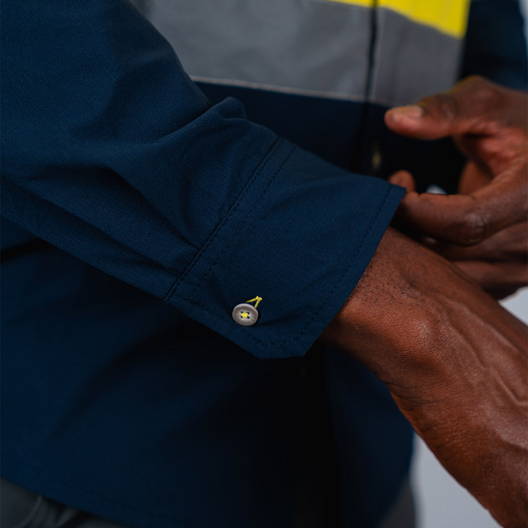 W.O.R.K Ripstop Reflective L/S Shirt Navy & Yellow