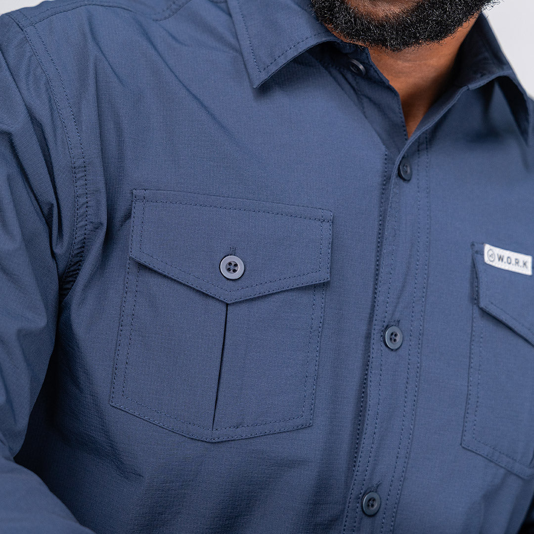 W.O.R.K Ripstop 4 Way Stretch L/Sleeve Shirt Navy