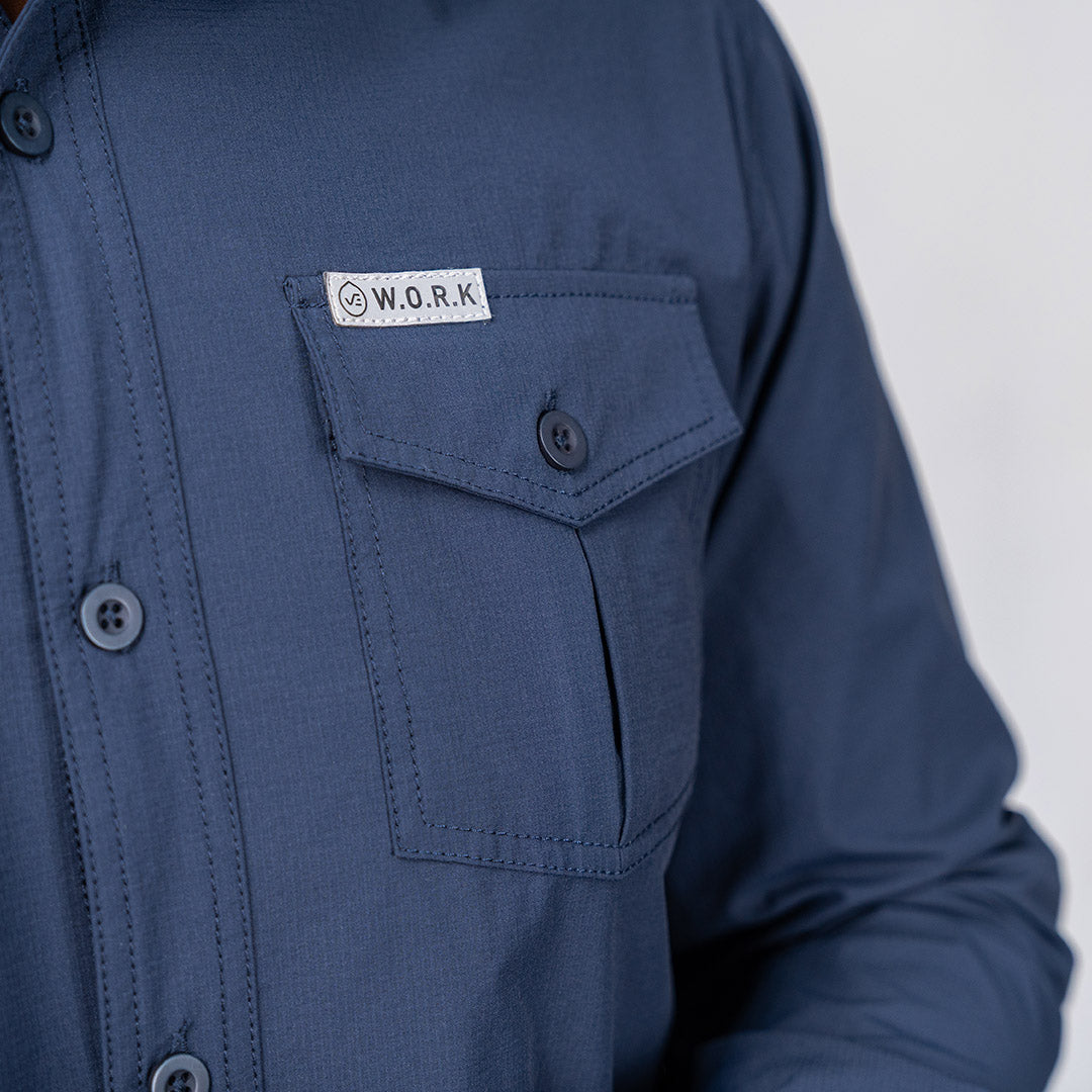 W.O.R.K Ripstop 4 Way Stretch L/Sleeve Shirt Navy