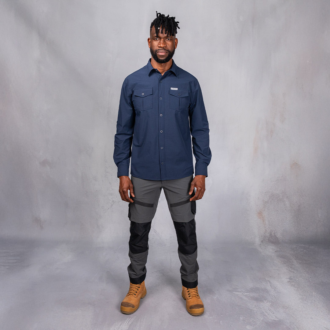 W.O.R.K Ripstop 4 Way Stretch L/Sleeve Shirt Navy  Curve Gear