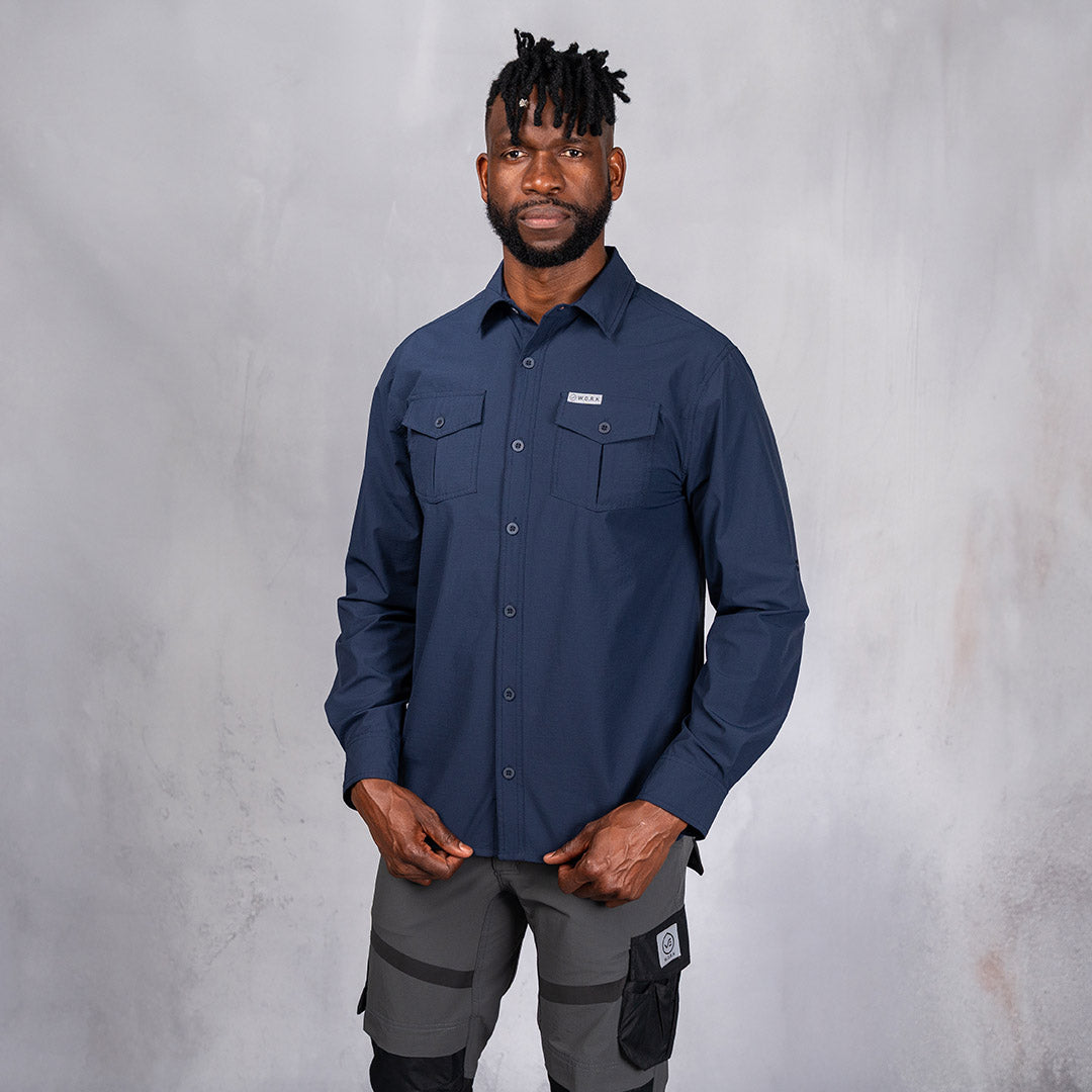 W.O.R.K Ripstop 4 Way Stretch L/Sleeve Shirt Navy – Curve Gear