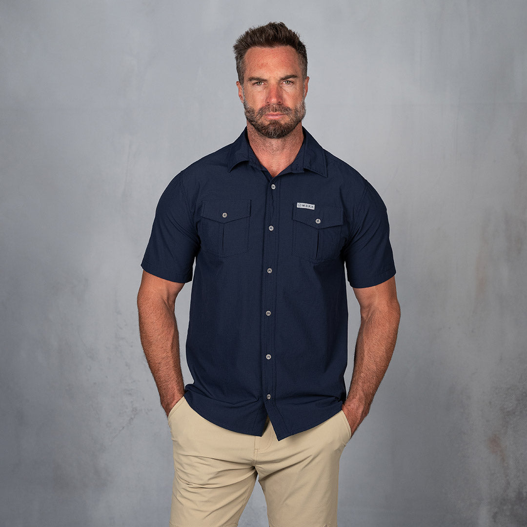 W.O.R.K Ripstop 4 Way Stretch S/Sleeve Shirt Navy
