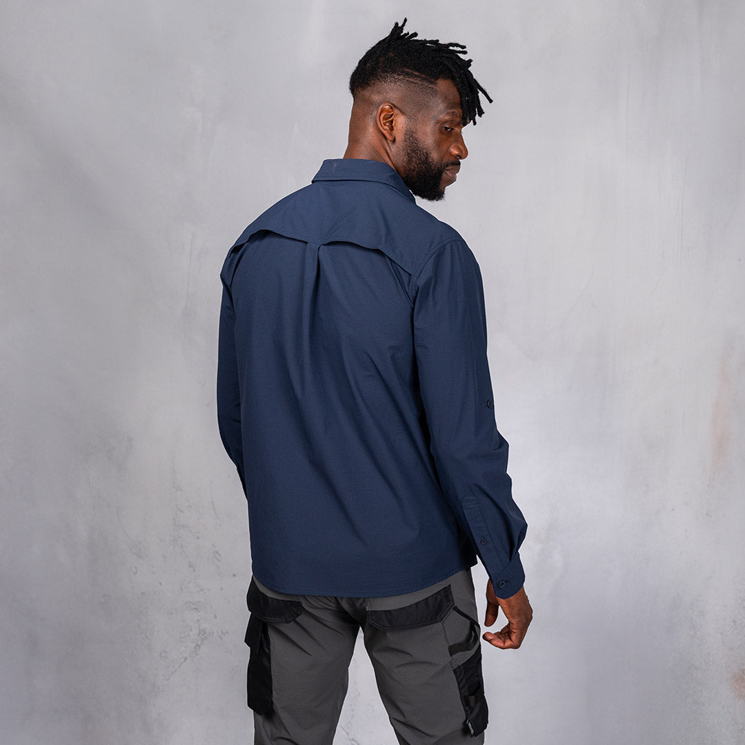 W.O.R.K Ripstop 4 Way Stretch L/Sleeve Shirt Navy – Curve Gear