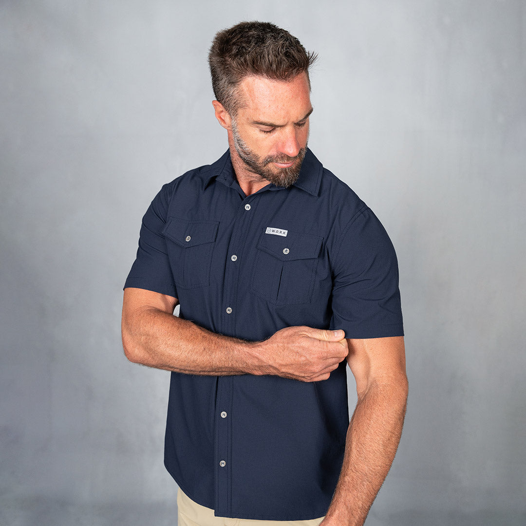 W.O.R.K Ripstop 4 Way Stretch S/Sleeve Shirt Navy – Curve Gear