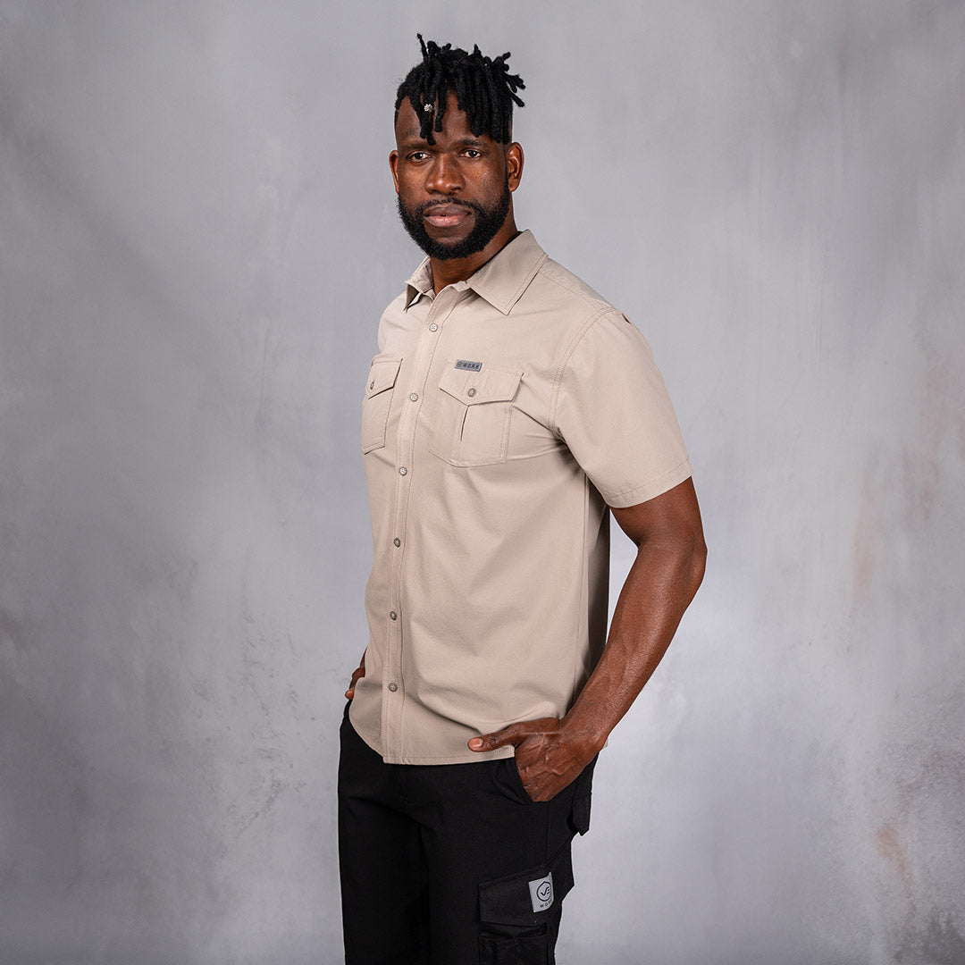W.O.R.K Ripstop 4 Way Stretch S/Sleeve Shirt Stone