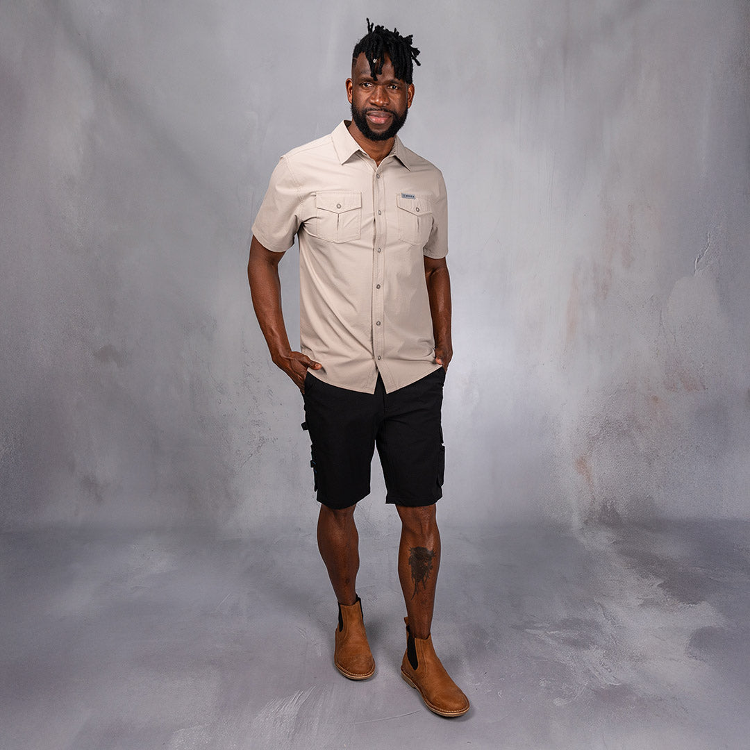 W.O.R.K Ripstop 4 Way Stretch S/Sleeve Shirt Stone